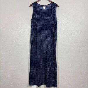 Vtg Bentley Maxi Dress 16 Navy Polka‎ Dot Mod 90s Retro Trad Wife Cottage Garden